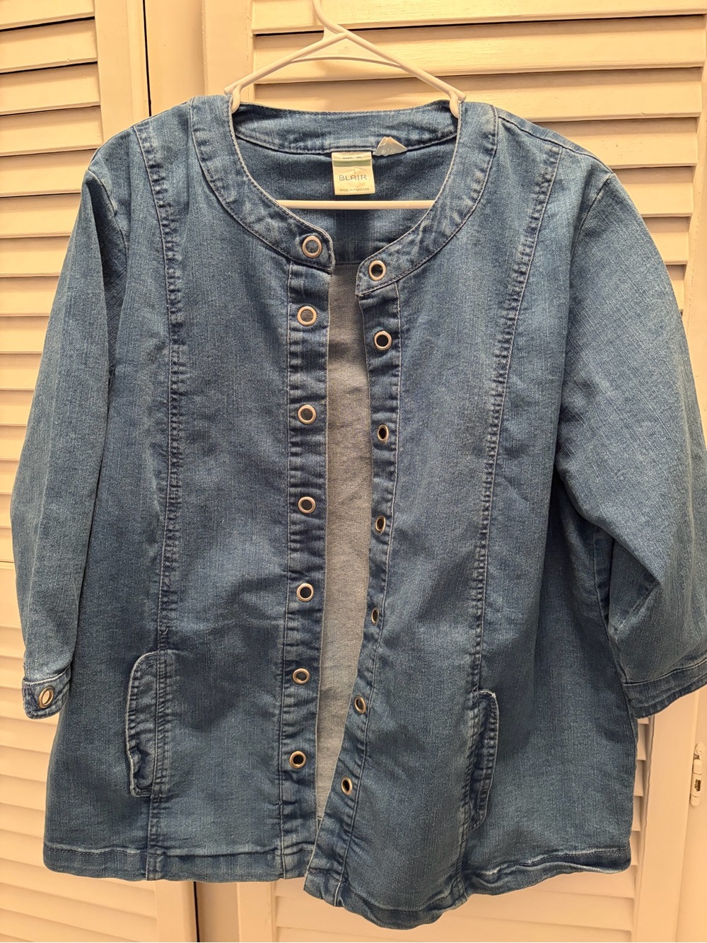 Blair collarless button-front denim jacket- Vintage Size XL